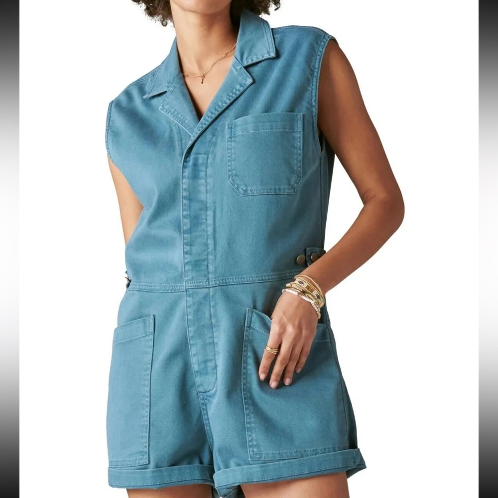 Lucky Brand Womens Poets Garden Solid Surplus Sleeveless Romper Size XL